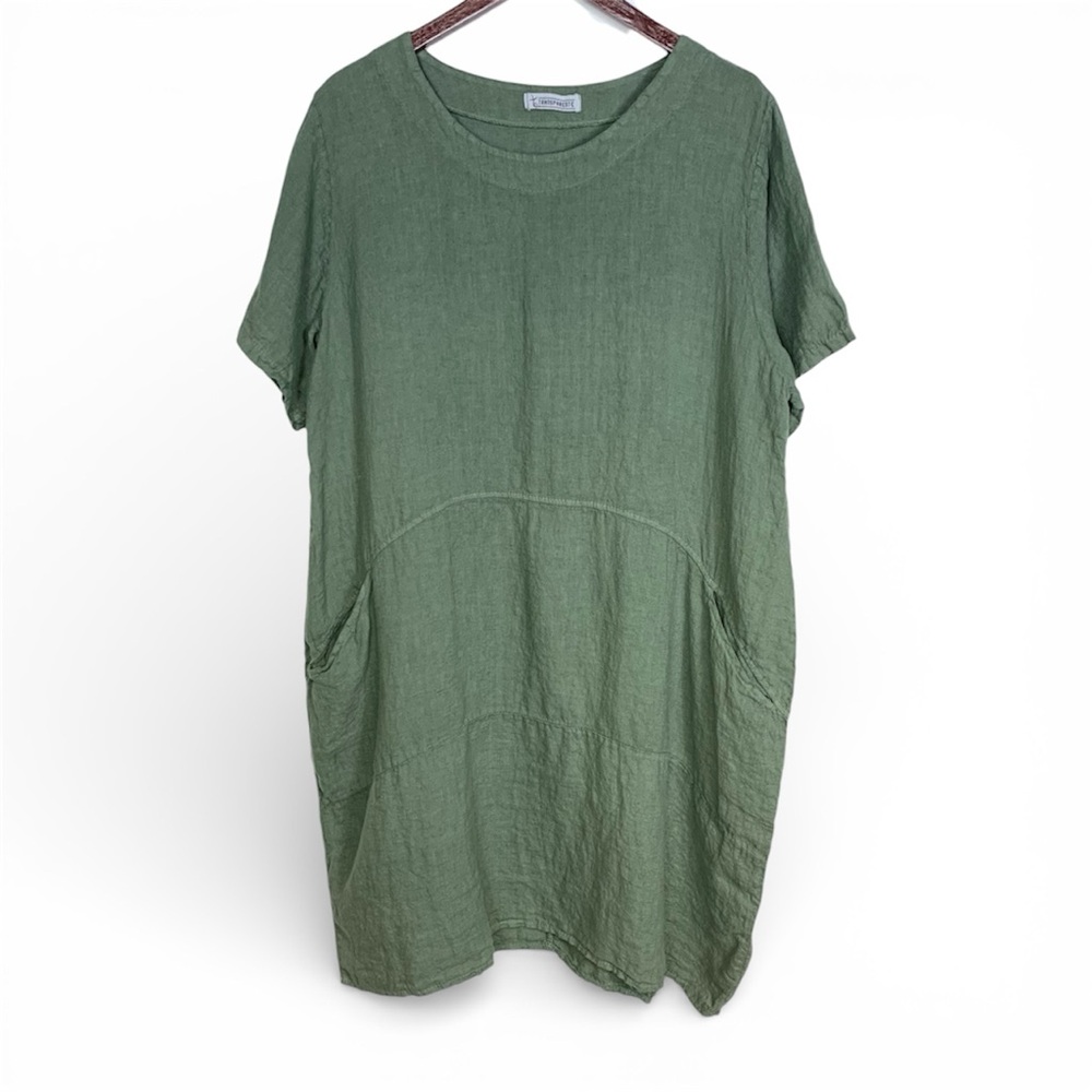 Transparente Green Linen Dress Size 2 Plus Size S/M